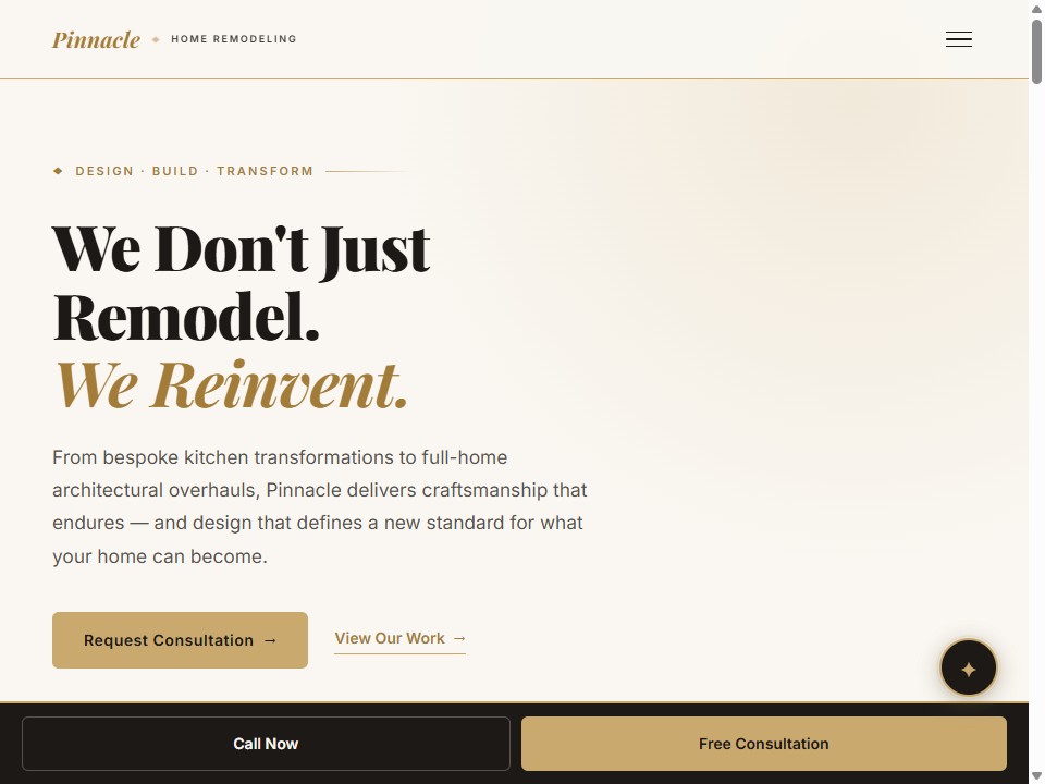 Pinnacle Home Remodeling website design by Digital Footprint Solutions with consultation request booking