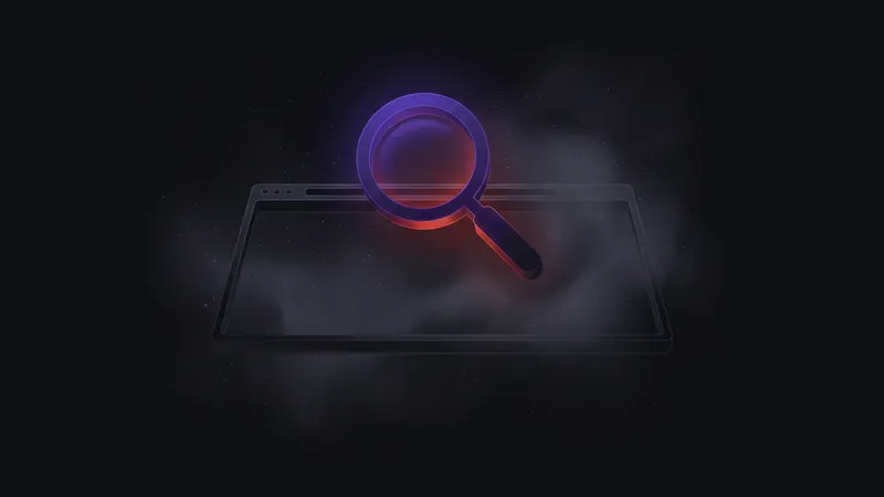 Glowing 3D magnifying glass hovering over an empty browser window frame, representing a homeowner searching for a business and finding nothing