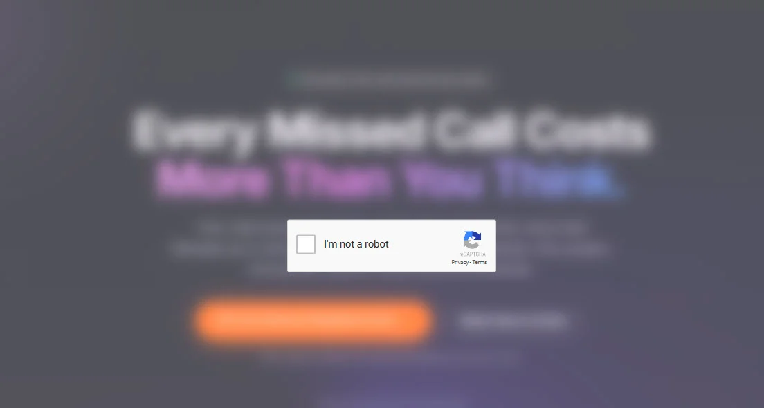 A fake 'I am not a robot' verification box displayed over the blurred Digital Footprint Solutions homepage, the trap shown to visitors by the crypto-drainer malware